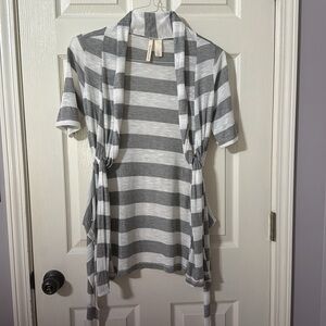 Red Camel S Open Cardigan Gray White Striped